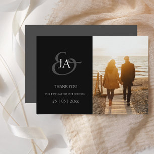 Modern Black Initials Photo Wedding Thank You