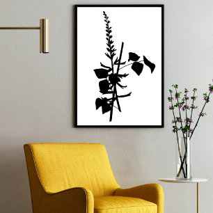 Modern Black Ink Abstract Wildflower Floral Art Poster