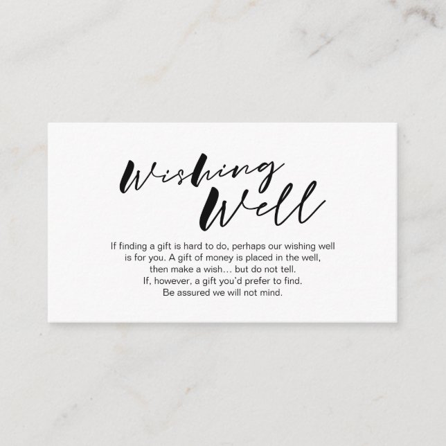 Modern black ink minimalism font, Wed Wishing Well Enclosure Card (Front)