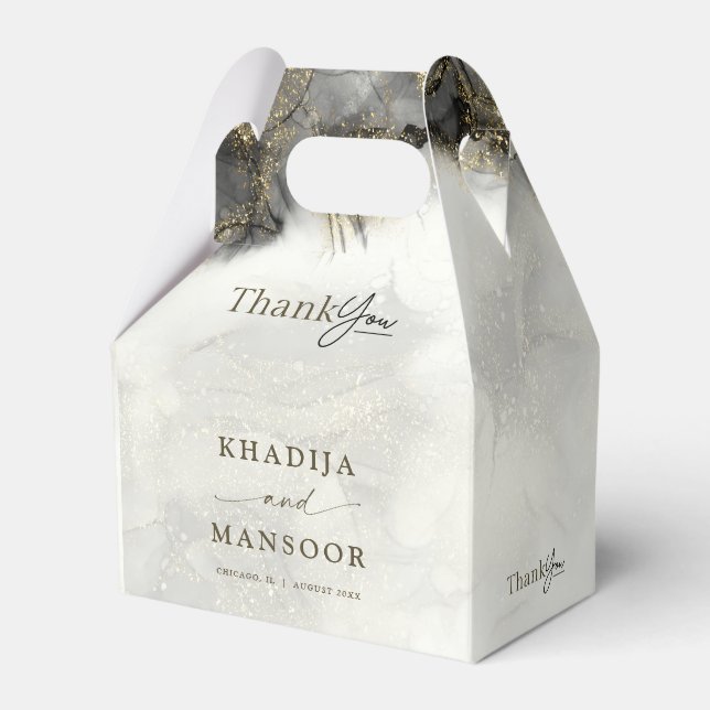 Modern Black Inked Gold Islamic Wedding Thank You Favour Box (Front Side)