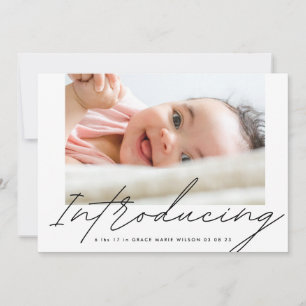 Modern Black Introducing Hand Written Photo Baby