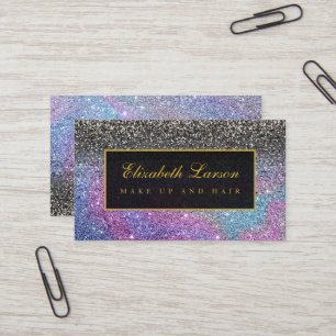 Modern Black Iridescent Glitter Beauty Makeup Business Card