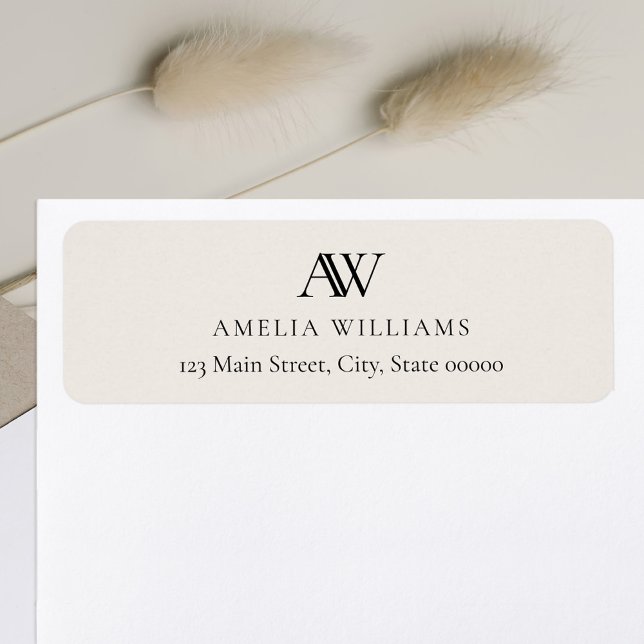 Modern Black Ivory Elegant Monogram Return Address (Creator Uploaded)