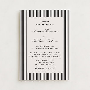Modern Black & Ivory Striped Wedding Invitation