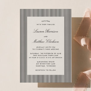 Modern Black & Ivory Striped Wedding Invitation