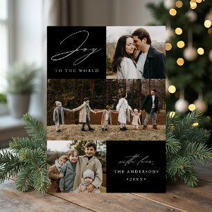 Modern Black Joy to the World 4 Photo Holiday Card