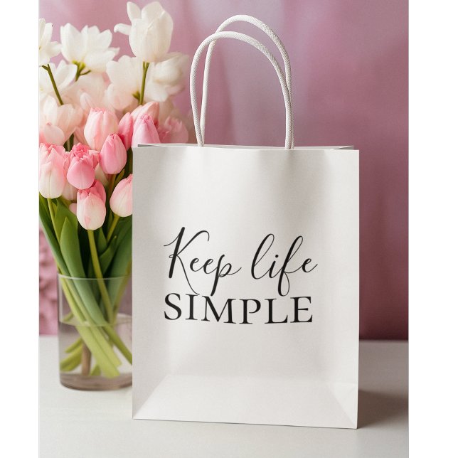 Modern Black Keep Life Simple Quote Large Gift Bag (Creator Uploaded)