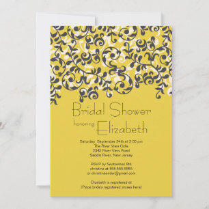 Modern Black Leaf Scroll Bridal Shower Invitation
