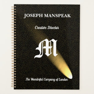 Modern Black Leather & Comet Streaks Planner