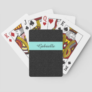 Modern Black Leopard Print Aqua Stripe With Name Playing Cards
