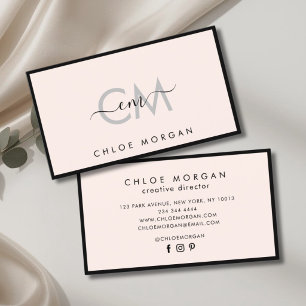 Modern black light pink script signature monogram business card