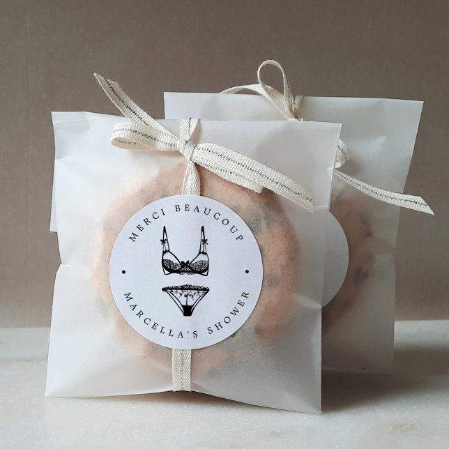 Modern Black Lingerie Shower Thank You Classic Round Sticker (Creator Uploaded)