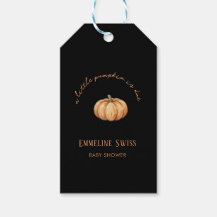 Modern Black Little Pumpkin is Due Baby Shower Gift Tags