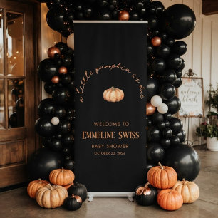Modern Black Little Pumpkin Welcome Baby Shower Retractable Banner
