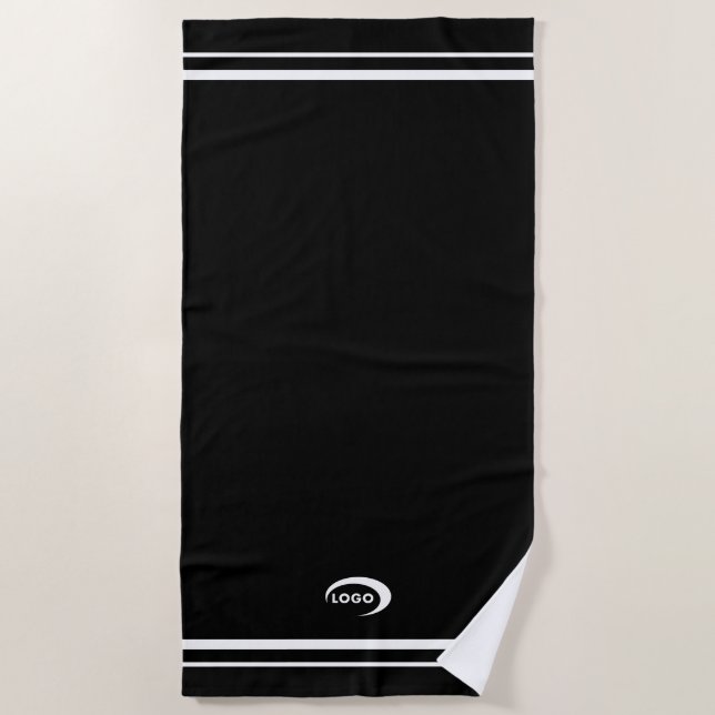 Modern Black Logo Beach Towel (Front)