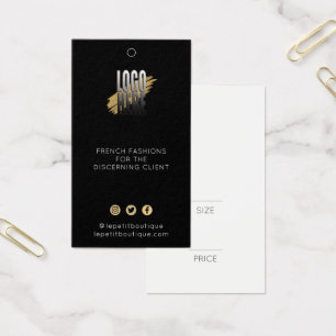 Modern Black logo Clothing Price tag Social icons