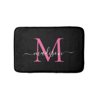Modern Black Magenta Pink Monogram Script Elegant