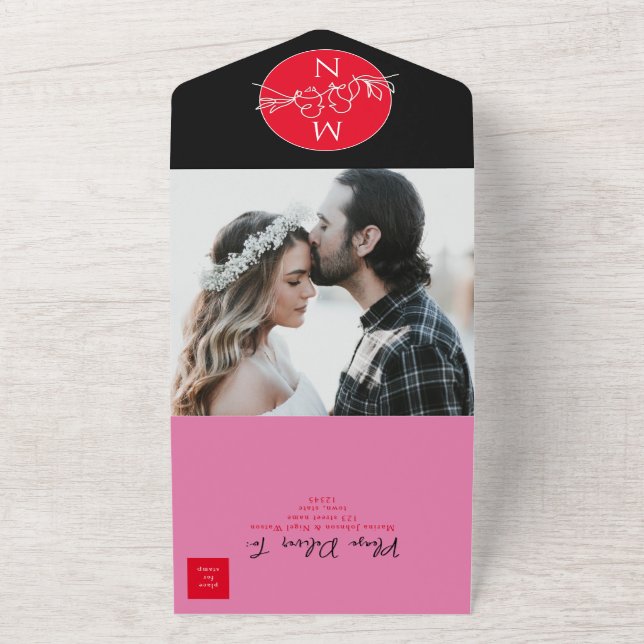 Modern Black Magenta Wedding All In One Invitation (Outside)