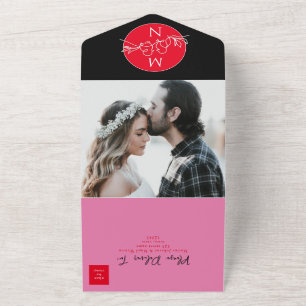 Modern Black Magenta Wedding All In One Invitation