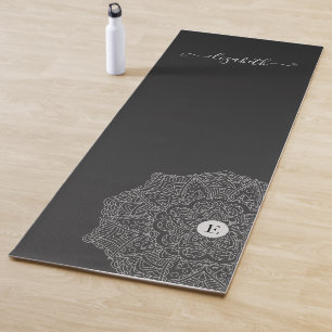 Modern Black Mandala Monogram Name Yoga Mat