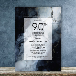 Modern Black Marble 90th Birthday Party Invitation