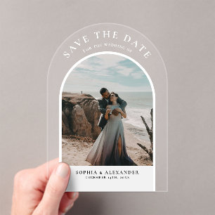 Modern black marble arch frame photo minimalist acrylic invitations