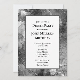 Modern Black Marble Birthday Dinner Party  Invitat Invitation
