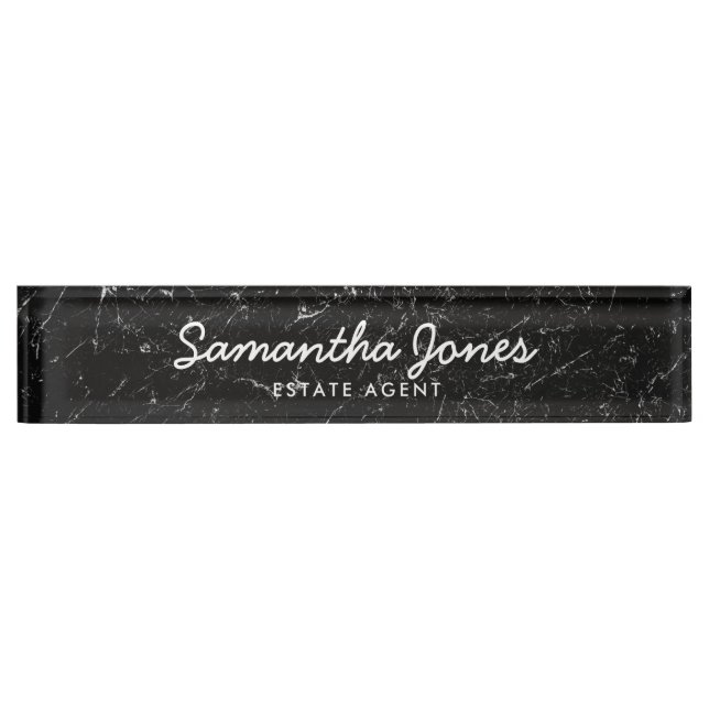 Modern Black Marble Classic Personalised Nameplate (Front)