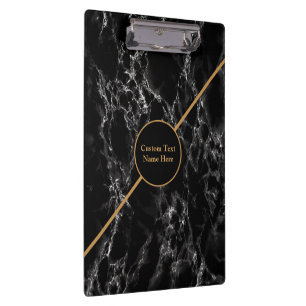 Modern Black Marble Clipboard with Custom Text