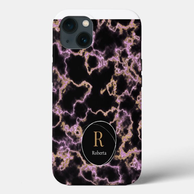 Modern black marble Custom Name Monogram Case-Mate iPhone Case (Back)
