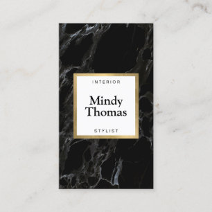 Modern Black Marble Faux Gold Frame Business Card