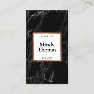 Modern Black Marble Faux Rose Gold Frame Business Card
