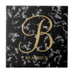 Modern black marble gold typography name monogram tile<br><div class="desc">Modern black marble gold typography name monogram</div>