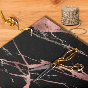 Modern Black Marble Rose Gold Glitter Wedding Tissue Paper