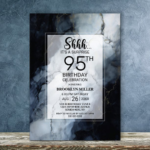 Modern Black Marble Surprise 95th Birthday Party Invitation