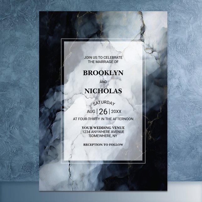 Modern Black Marble Wedding Invitation (Creator Uploaded)