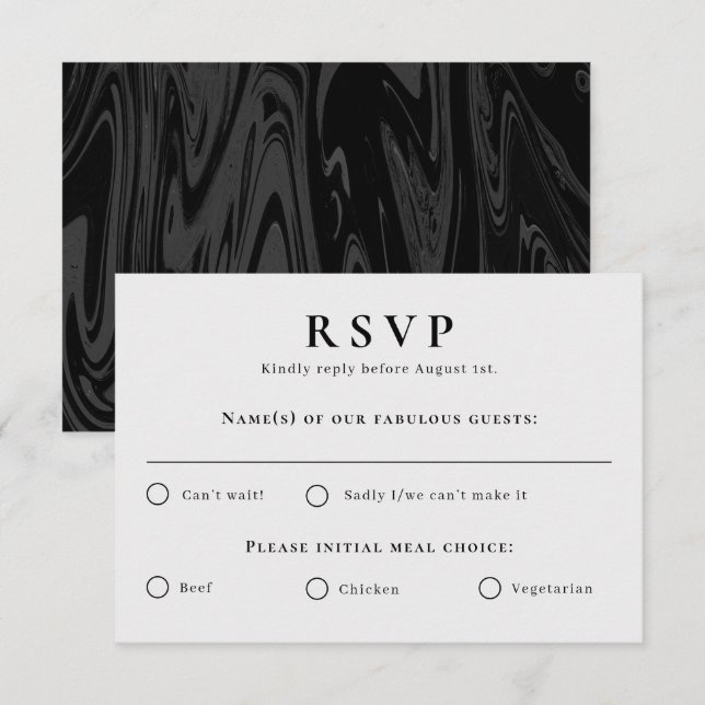 Modern black marble wedding Response Card (Front/Back)