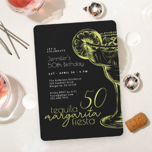 Modern Black Margarita Fiesta 50th Birthday Party Invitation
