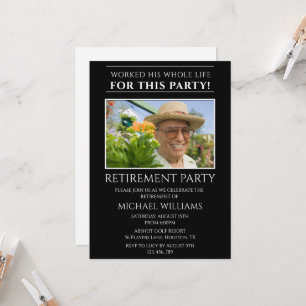 Modern Black Masculine Photo Retirement Invitation