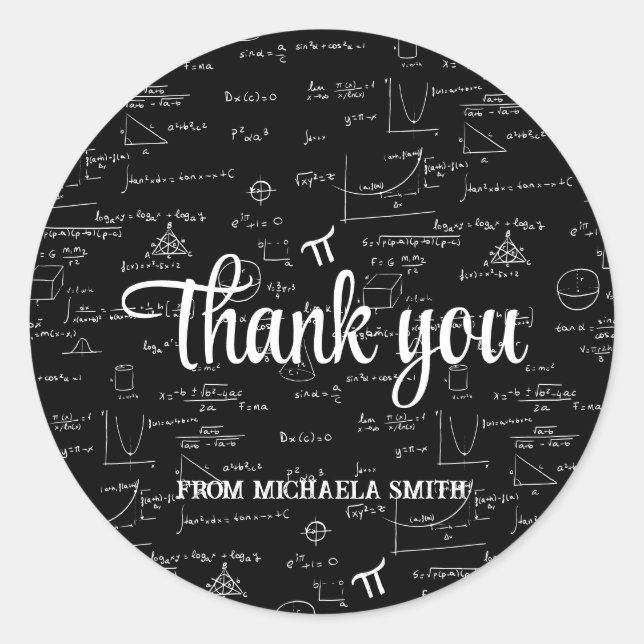 Modern Black Math Graduation Thank You Classic Round Sticker (Front)