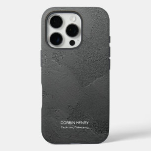 Modern Black Matte Textured Personalised Name iPhone 16 Pro Case