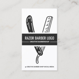 Modern black mens barbershop razor hairdresser business card