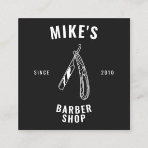 Modern black mens barbershop razor hairdresser square business card