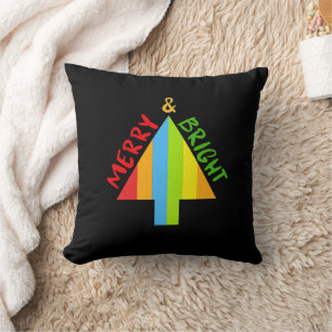 Modern Black Merry And Bright Tree christmas Cushion