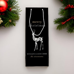 Modern Black Merry Christmas Crystal Reindeer Wine Gift Bag