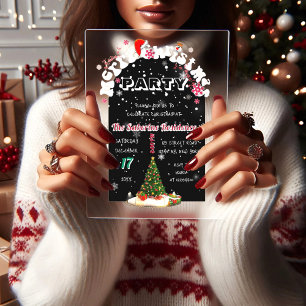 Modern Black Merry Christmas Graffiti Party Acrylic Invitations