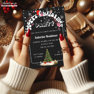 Modern Black Merry Christmas Graffiti Party Invitation