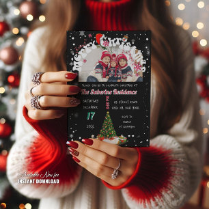 Modern Black Merry Christmas Photo Graffiti Party Invitation