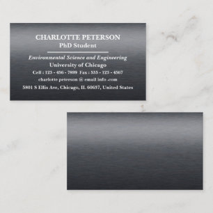 Modern Black Metallic PhD or Graduate Student Business Card