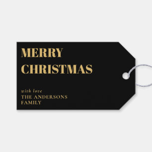 Modern Black Minimal Contemporary Merry Christmas Gift Tags